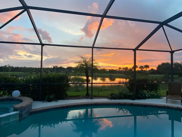 Pool lanai at sunset